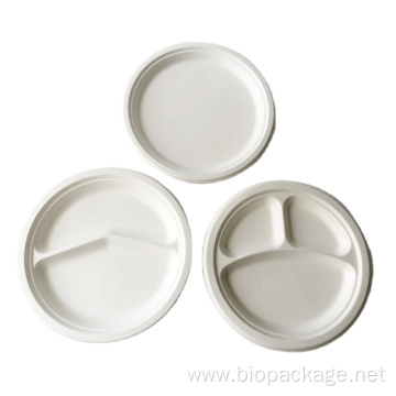 10`` 3 compartment round plate bagasse plates